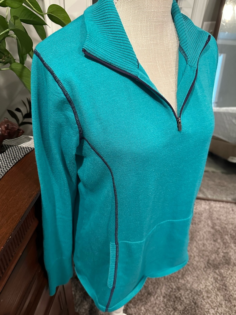 Eddie Bauer Teal Half-Zip Pullover with Navy Trim